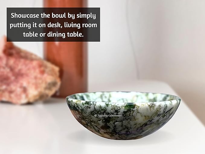 Tree Agate Crystal Bowl - 2 Inch Decorative Bowls for Room and Home Decor - Gemstone Healing Crystals for Elegant Display, Positive Energy Balance and Gift