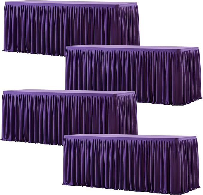 Wish Care 4 Pack Purple Rectangle Table Clothes for 8 Foot Tables, Polyester Fitted Tablecloths 8ft Stretch Table Cover for Wedding, Birthday, Parties, Trade Show, Craft Show