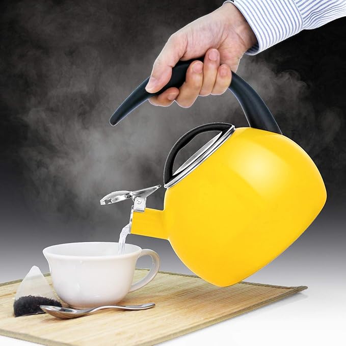 Chantal Anniversary Tea kettle, 2 Quart, Enamel Carbon steel, Whistling, Canary Yellow