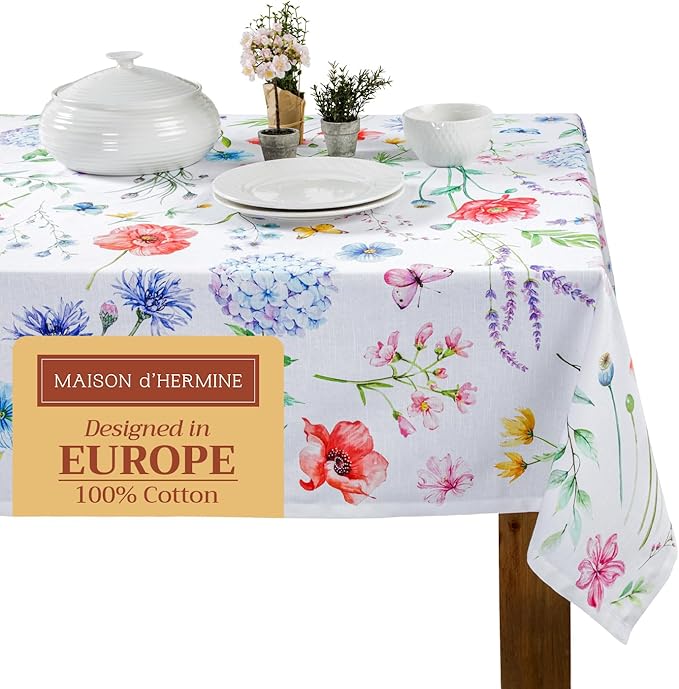 Maison d' Hermine Table Cloth Rectangle Table 100% Cotton 60 x 108 Inches Tablecloth Reusable Decorative for Dining Room Farmhouse Home Valentines Day Decorations Spring Summer - Just Floral