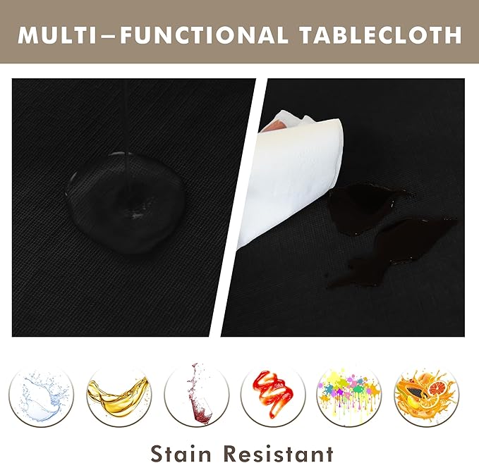 Nasitos 2 Pack Black Table Cloth Rectangle 60x102 Inch-Vinyl Plastic Tablecloths with Flannel Backing for 6 Foot Rectangle Tables, Waterproof & Spillproof for Outdoor, Camping, Picnic, Parties