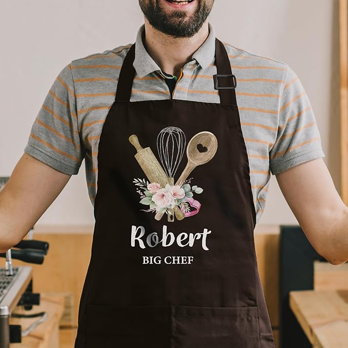 Personalized Matching Family Apron with Names for Christmas Mom Gift for Grandma, Mommy and Me Aprons with Pockets, Cooking Aprons for Family, Gift for Grandma or Dad, Grandpa, Custom Toddler Apron
