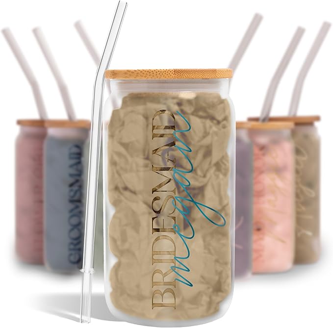 Sincerely, Me Elegant Frosted Tumbler For Bridesmaid Gifts, Personalized Glass Cup For Bridal Party Wedding Favors, Maid of Honor Cups for Bachelorette Party (FW1) (Seagreen Metallic)