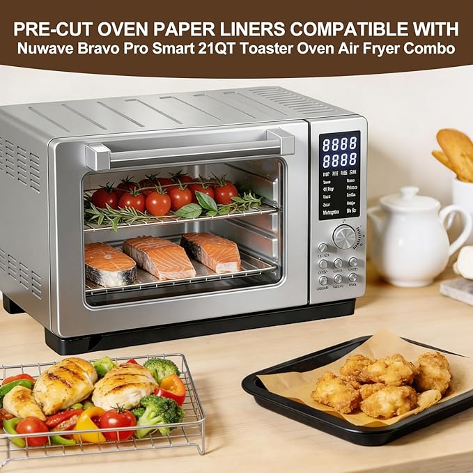 200PCs Air Fryer Parchment Paper Liners Compatible with Nuwave Bravo Pro Smart 21QT Toaster Oven Air Fryer Combo – Unbleached Disposable Nonstick Liners for Baking,Grilling,Steaming Bread,Cup Cake