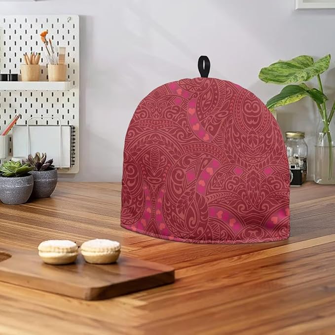 Tea Cozy for Teapots with Handle - Valentine's Day Heart and Polynesia Print Dust Insulated Cover, Hanging Fold-Up Design, Suitable for Kitchen and Living Room Table Decoration