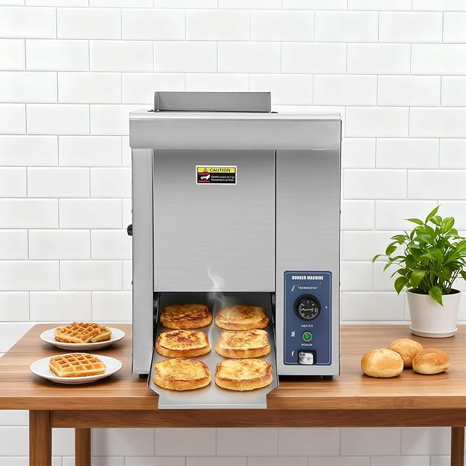 Commercial Burger Buns Toaster, 2000W Electric Vertical Burger Bread Baking Machine, Hamburger Bread Baking Machine for Fast Food Restaurant Bakery, Temperature & Thickness Adjustable