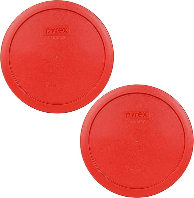 Pyrex 7402-PC 6/7 Cup Poppy Red BPA-Free Plastic Lid (2-Pack) - Made in USA
