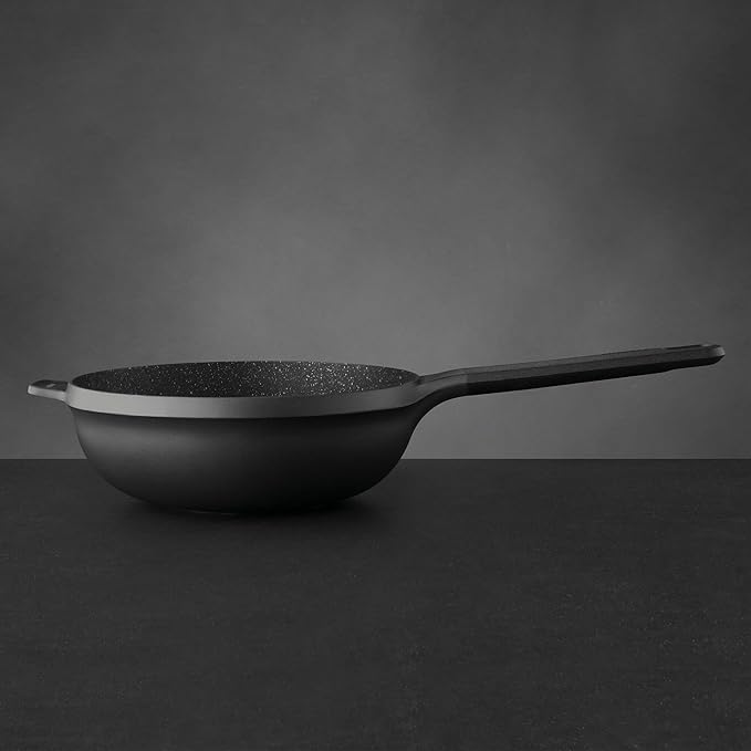 BergHOFF GEM Non-stick Cast Aluminum Stir-Frying Pan 10" 3.0 qt. Black Stay-cool Handle, Hanging Loop Ferno-Green, PFOA Free Coating Induction Cooktop Fast Heating