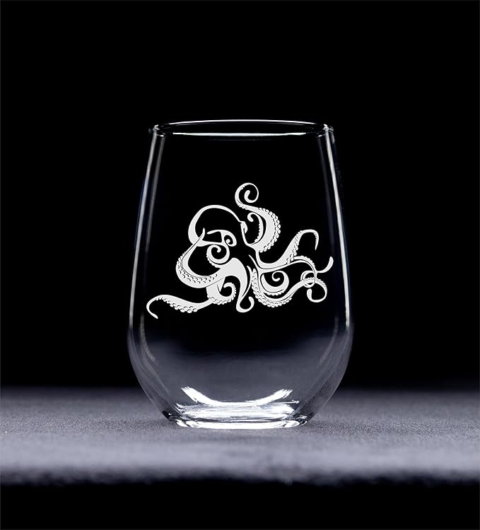 C M Octopus 17 oz Stemless Wine Glass - Octopus Themed Gift for Men and Women