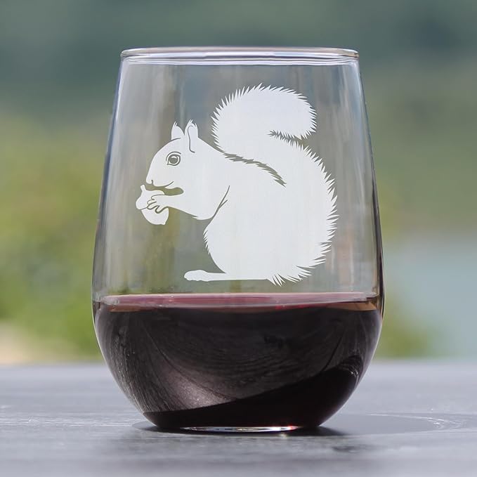Bevvee Squirrel Stemless Wine Glass - Squirrel Gifts and Decor with Squirrels - Large 17 Oz Glasses