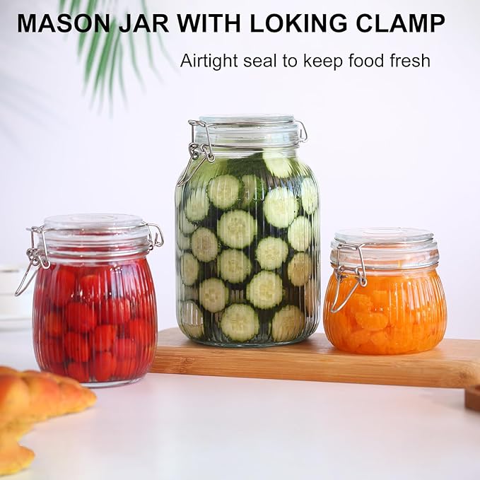 Wide Mouth Mason Jars 64 oz,3 Pack Large Half Gallon Mason Jar with Airtight Lids,Clear Glass Airtight Food Storage Containers for Preserving,Pickling,Fermenting