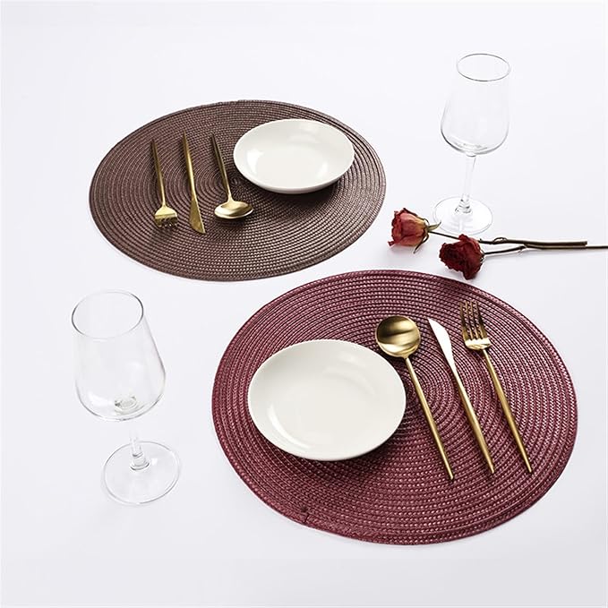 4PCS Round Woven Non-Slip Kitchen Placemat Non Slip Table Mat Kitchen Accessories Decoration Home Pad Coaster(Yellow)
