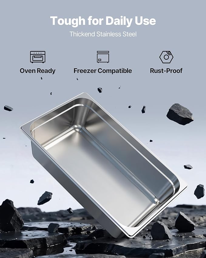 VEVOR 1 Pack Stainless Steam Hotel Pan, Full Size Table Steam Pan, 6 Inch Deep Anti Jam Restaurant Supplies Reusable Rustproof Catering Storage for Home, Party, Restaurant, Hotel, Buffet