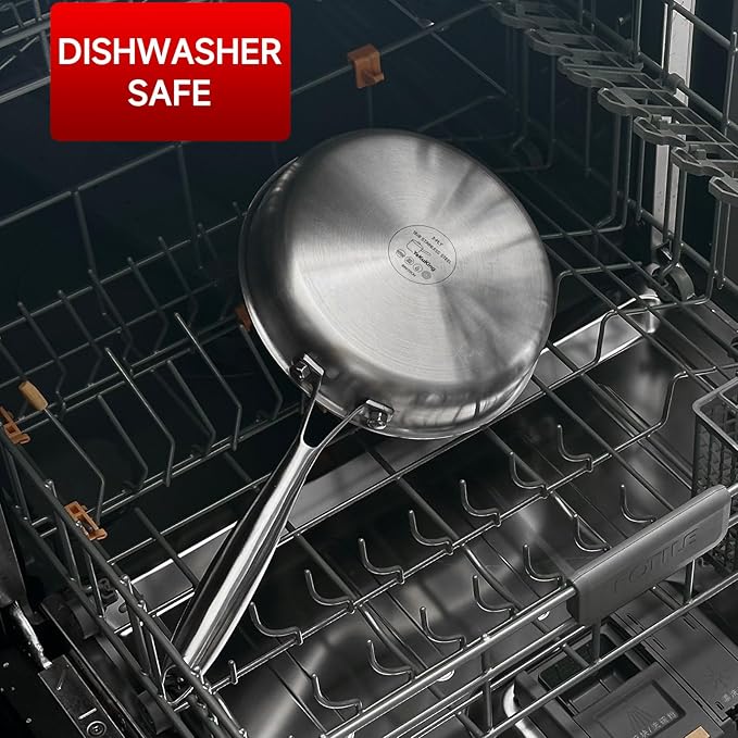 Tri-ply Stainless Steel Frying Pan Set 8" 10" 12" Large Skillet for Chef's Cookware Set, Induction Oven Dishwasher Safe, Compatible with All Cooktops with Kitchen Tongs(Detachable Handle)