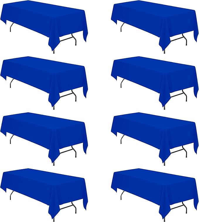 BRILLMAX 8 Pack Royal Blue Tablecloths 60 x 126 Inch for 8ft Rectangle Tables - 150 GSM Polyester Fabric, 15" Standard Drop, Water, Stain & Wrinkle Resistant Cloth Cover for Wedding Dining Buffet