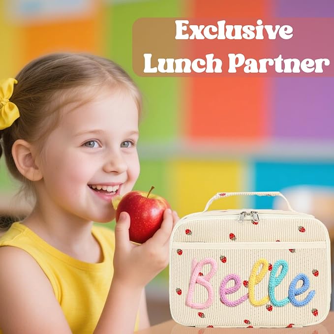 Personalized Kids Insulated Lunch Bag with Name & Logo, Customization Portable Preppy Children Lunch Box Bag for Girls, 3-Lays Insulated Large Lunch Tote Toxes for School Travel Picnic, Birthday Gifts