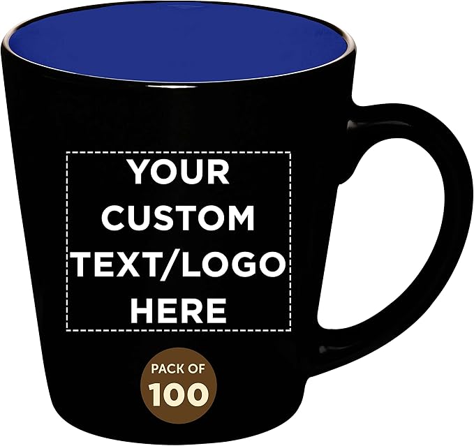 Custom Ceramic Coffee Latte Mugs 12 oz. Set of 100, Personalized Bulk Pack - Perfect for Coffee, Tea, Espresso, Hot Cocoa, Other Beverages - Royal Blue