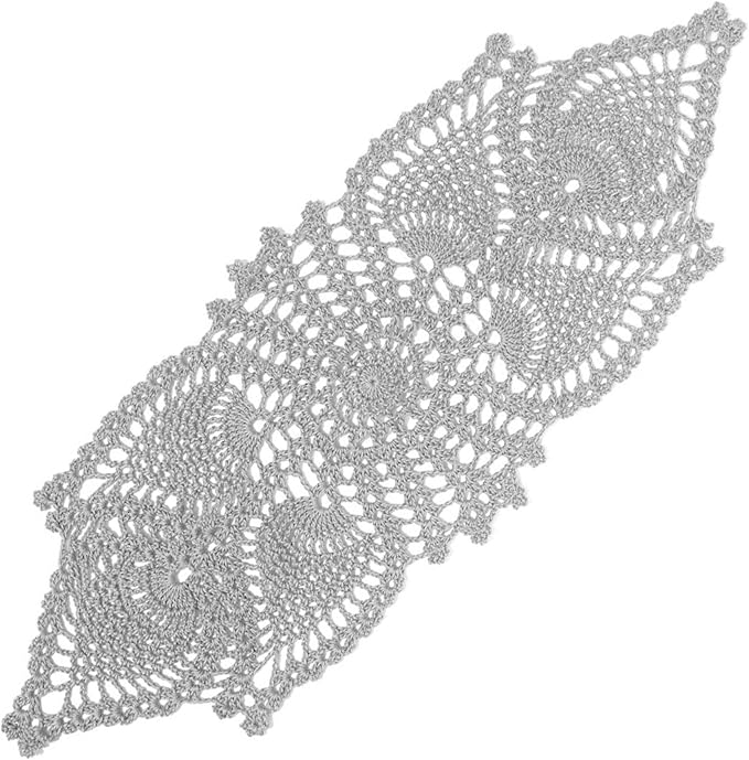 BIBITIME Crochet Lace Table Doilies Eyes Flower Doily Kitchen Vase Place Mats (7 in x 21 in,Pack of 1PC, Style02-Light Grey)