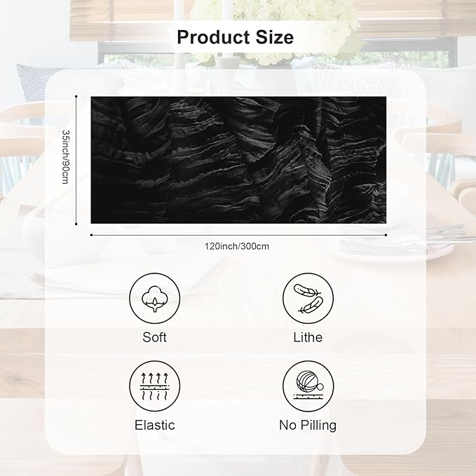 6 Pack Black Cheesecloth Table Runner 35x120 Inch 10Ft Rustic Gauze Cheese Cloth Halloween Table Runner Sheer Cheesecloth Table Runners for Wedding Party Bridal Shower Decoration