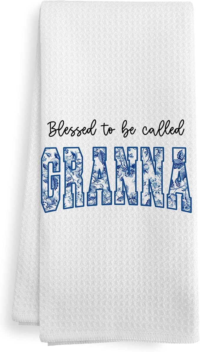 Blessed to be Called Granna Gifts for Grandma from Grandkids, Mothers Day Christmas Birthday Kitchen Gifts for Granna, Chinoiserie Grandma Kitchen Dish Hand Tea Towels for Bathroom, 16x24Inch