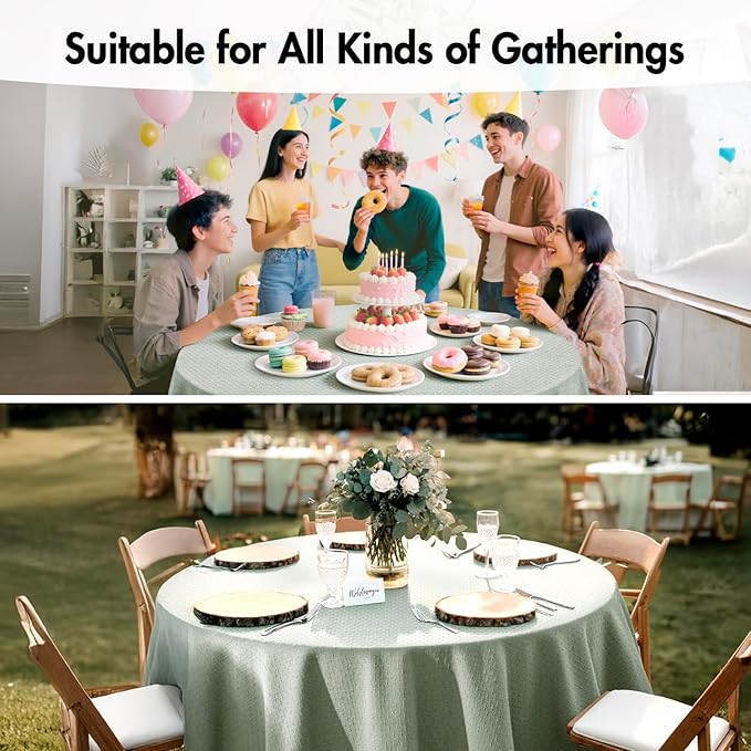 MIULEE Sage Green Linen Cotton Table Cloth Round Tablecloth Spring Waterproof Spillproof Cross-Star Textured Table Cltoth Decorative Farmhouse Style for Dining Party Weddings 60 Inch