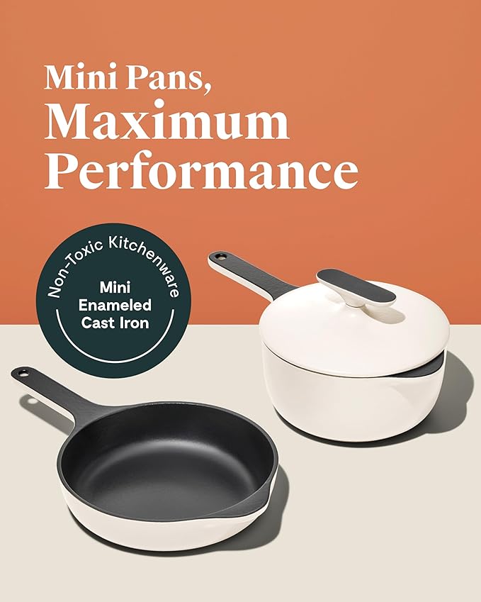 Caraway Cast Iron Skillet - 8” Enameled Cast Iron Pan With 3 Layer Enamel Coating - No Seasoning Required - Compatible With All Stovetops - Free From Forever Chemicals - Midnight Blue