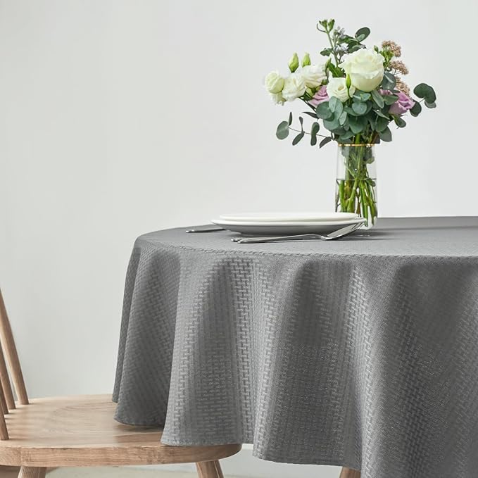 maxmill Round Weaved Texture Design Tablecloth Spill-Proof Soft Washable Table Cloth for Circular Table Cover, for Dining Room Buffet Banquet Parties Holiday Dinner, 90 Inch Charcoal Gray