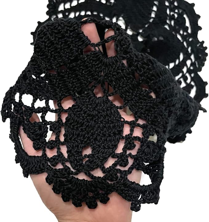BIBITIME Lace Tablecloth Doily Handmade Crochet Placemat Women Vase Mat Kitchen Table Runner (4PCS- 12 x 22 in, Black)