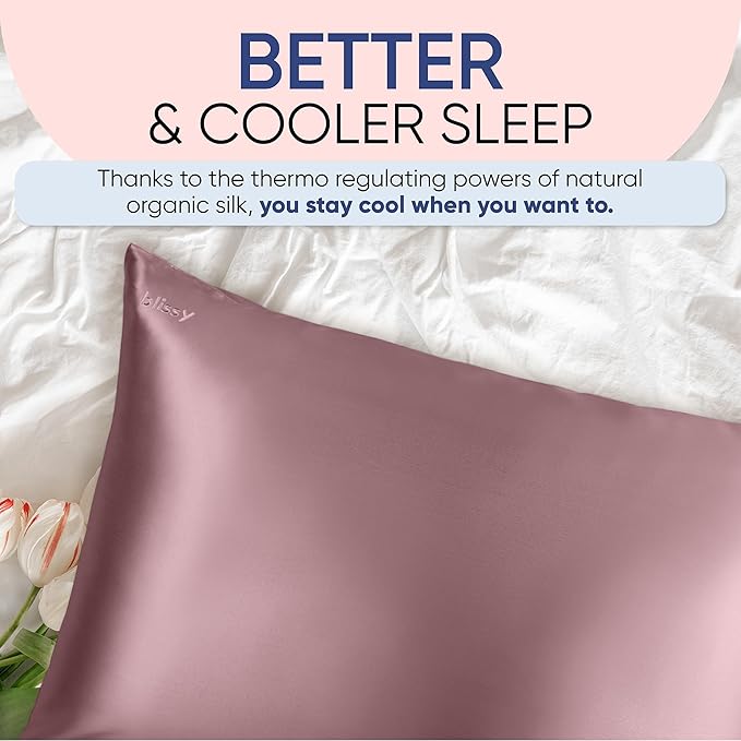 Blissy Silk Pillowcase - 100% Pure Mulberry Silk - 22 Momme 6A High-Grade Fibers - Silk Pillow Cover for Hair & Skin - Regular, Queen & King (Plum, King)