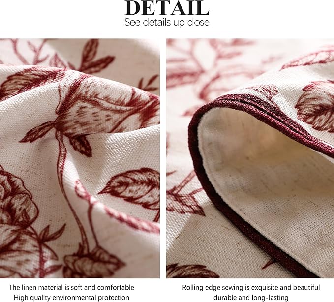 ISAENNE Designer Vintage Linen Long Tablecloth Rectangle,Red Floral Pattern Linen Stain Resistant Table Cloth,Decor Tablecloths for Dining Thanksgiving Kitchen Tea Party,63"*94"-Harmony