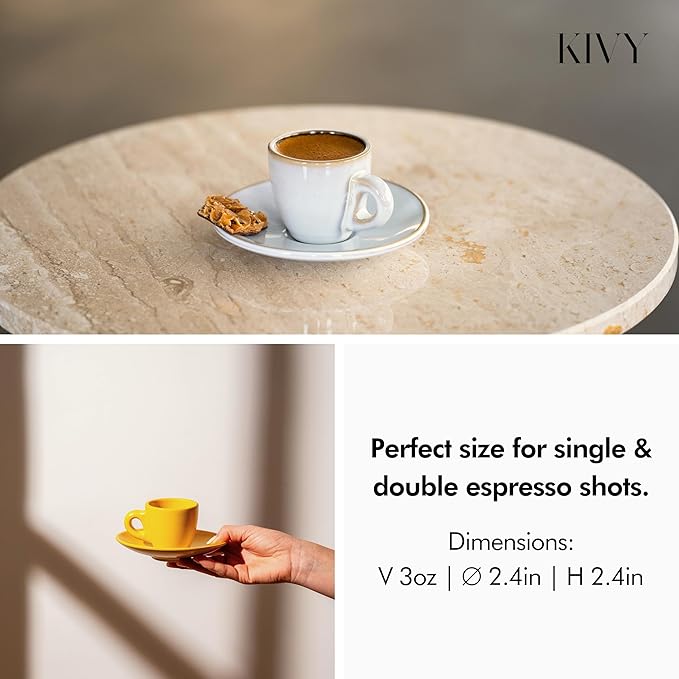 KIVY Espresso Cups Set of 4 - Stoneware - Italian Style - 3oz Each - Yellow