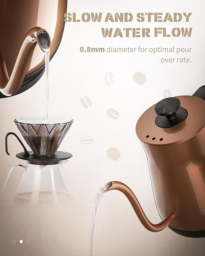 Electric Kettle Keebar, Tea Kettle & Pour Over Coffee Kettle, 100% Stainless Steel Gooseneck Electric Kettle, Hot Water Kettle with Auto Shut Off, 0.8l,1000W,Copper