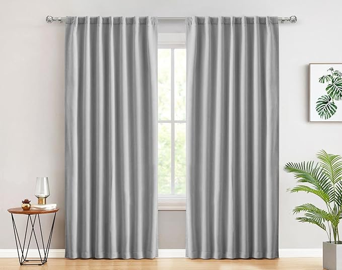 Curtain Rods 2 Pack, HOTOZON Curtain Rods for Windows 28 to 48 Inch, Adjustable Heavy Duty Drapery Rod 32 to 43 Inch with Netted Texture Finials, Antique Silver