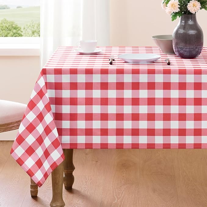 Checkered Tablecloth Rectangle Gingham Table Cloths Waterproof Wrinkle Free Buffalo Plaid Table Covers Washable for Dining, Parties & Outdoor Picnic(Red,52"×70")