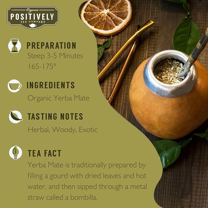 Organic Positively Tea Company, Yerba Mate Tea Bags (Unsmoked), 100 Count, Eco-Friendly Tea Bags, Non-GMO