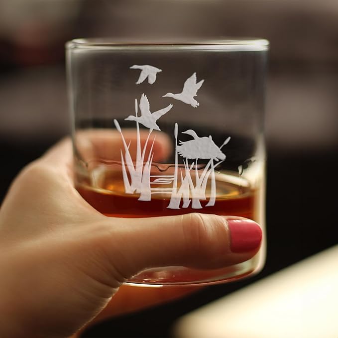 Bevvee Duck Pond Whiskey Rocks Glass - Cabin Themed Gifts or Rustic Decor for Men and Women - Fun Whisky Drinking Tumbler - Set of 4-10.25 oz