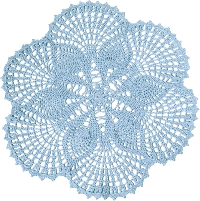 15.5 inches to 17.5 inches Round Handmade Crochet Lace Doily 6 Petals Flower Placemats Coasters Vintage Doilies Vase Cup Mats (1, Light Blue)