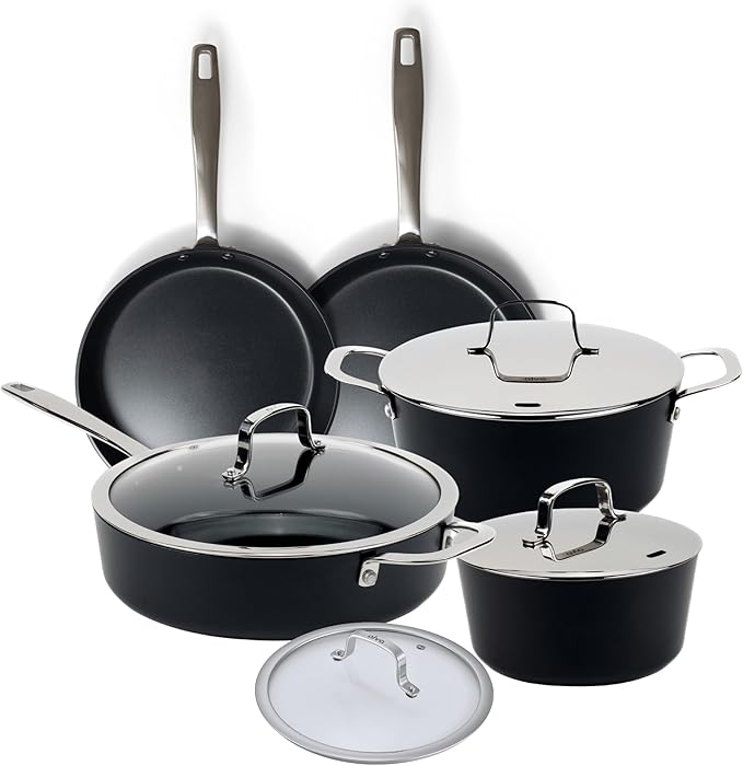 Alva Maestro 9-Piece Ceramic Cookware Set – Nonstick & No PTFE, PFOA, PFAS for Safe, Healthy Cooking – Oven & Induction Safe for Fast Even Heat, Effortless Cleanup, Durable Designed to Last