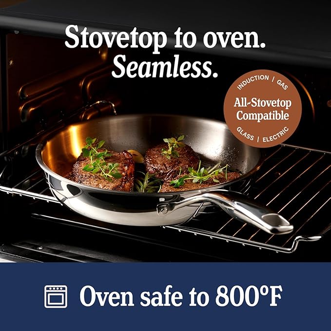 LEGEND COOKWARE 5-Ply Stainless Steel 8-Inch Frying Pan - Induction Compatible, Oven Safe 800°F - Non-Toxic, No Coatings - Even Heating, Won't Warp - Built to Last Generations