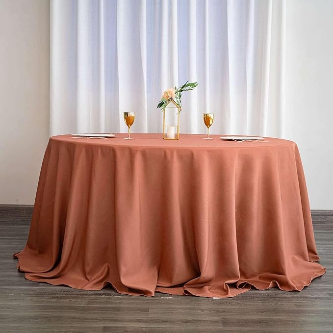 Efavormart Round Tablecloth, 132 Inch Stain & Wrinkle Resistant Washable Table Cloth, Decorative Polyester Fabric Table Cover for Banquet, Wedding, Dining- Terracotta