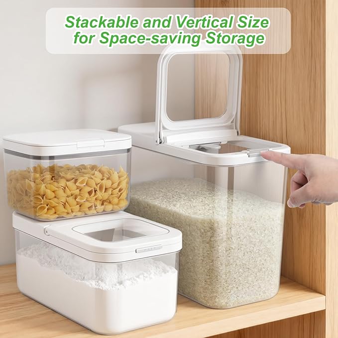 Rice Flour Storage Container - 6.5 Qt | 12 Lbs Crystal-Clear Plastic Food Storage Container Bin with Flip-up Lid, Dry Food Holder for Kitchen Pantry Organization and Storage