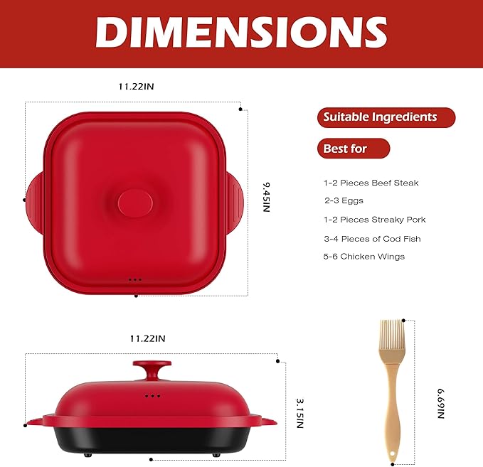 Microwave Grill Pan with Cover | Microwave Bacon Cooker | Griller & Crisper Pan for Grilling, Frying, Browning and Crisping | Microwave Cookware for Grill Meat | Dishwasher Safe for Dorms,Office,RV