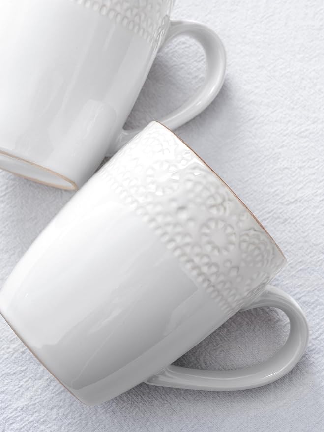 famiware Coffee Mugs Sets for 6, 12 oz Mug Set, Coffee Cups with Handle for Coffee, Tea, Cocoa and Milk, Microwave and Dishwasher Safe, White Floral