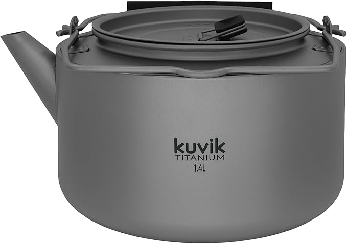 Kuvik Titanium Kettle 1.4L (47.3 oz) - Ultralight and Compact Kettle for Backpacking, Camping, and Home