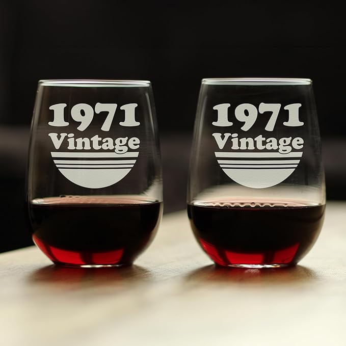 Bevvee Vintage 1971 Stemless Wine Glass - 55th Birthday Gifts for Women & Men Turning 55 - Bday Party Decor - Set of 2 - Large 17 oz