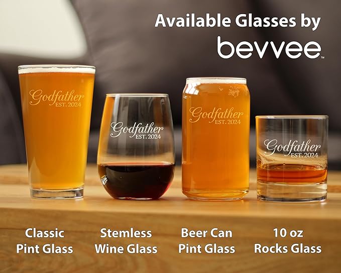 Bevvee Godfather Est 2024 - New Godfather Whiskey Rocks Glass Proposal Gift for First Time Godparents - Decorative 10.25 Oz Glasses