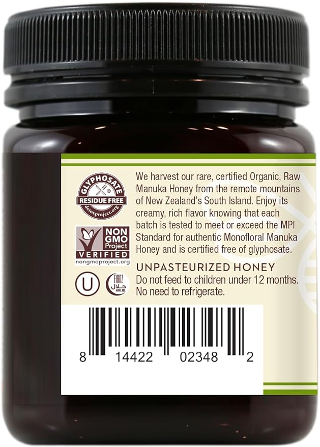 Wedderspoon Raw Organic Manuka Honey KFactor 16+, 8.8 Oz, Unpasteurized, Genuine New Zealand Honey, Multi-Functional, Non-GMO Superfood, Organic Kfactor, Traceable from Our Hives to Your Home