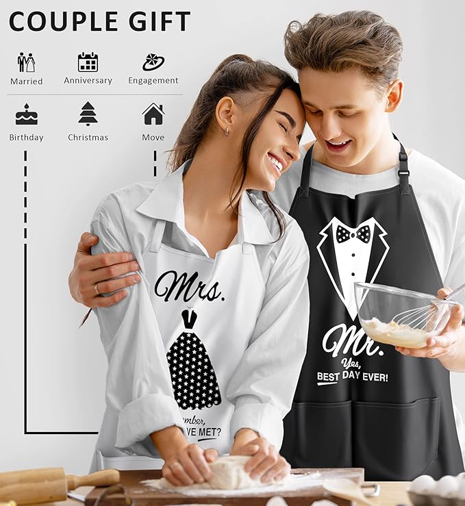 Mr & Mrs Aprons for Couple Gift-Anniversary,Bridal Shower,Wedding,Engagement,Christmas Gifts for Couple,Kitchen Gift Set