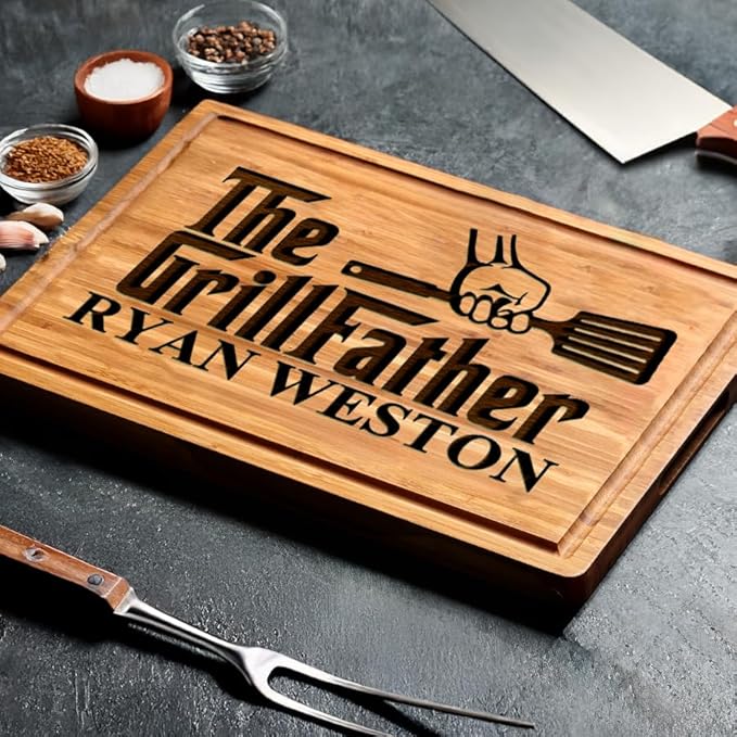 The Grill Father Cutting Board, Personalized Grilling Gifts for Men, Custom Cutting Board for Dad, Fathers Day Bbq Gifts for Him, Grill Gifts for Birthday