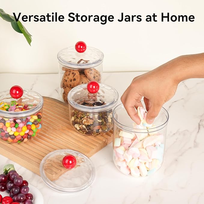 30 Oz Candy Jars with Lids - Clear Plastic Cookie Storage Containers Airtight Apothecary Canisters for Kitchen Home Decorative Pantry Office Party Organize Sugar Tea Coffee Snacks (30 oz)